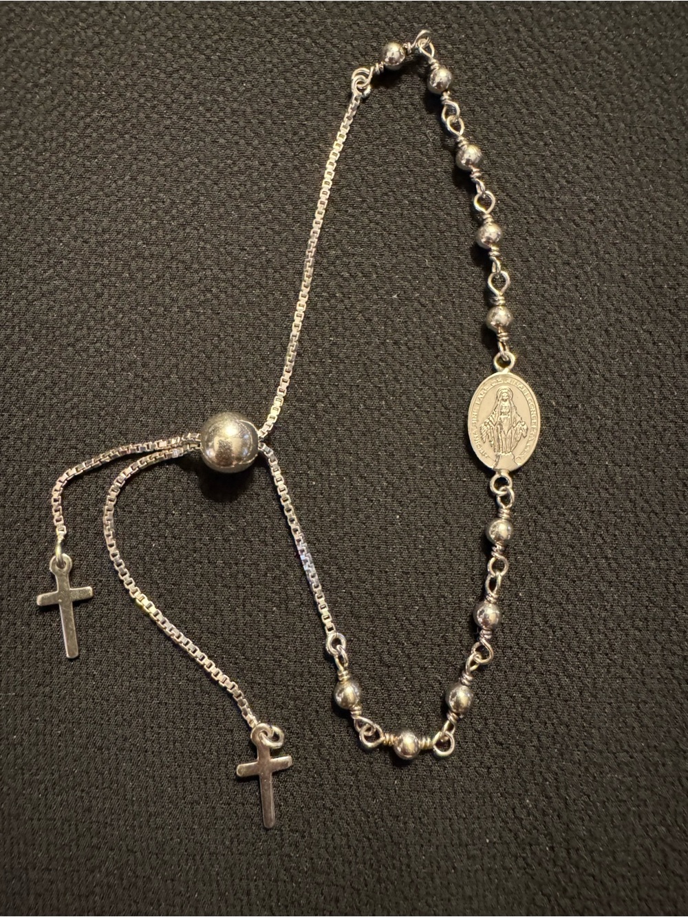 Miraculous Medal Rosary Bracelet - Silver Tone - Adjustable Rolo Clasp